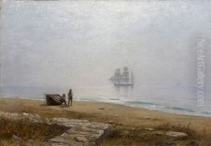 Coastal Scene With A Passing Ship by Lev Felixovich Lagorio
