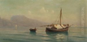 Segelboot Und Kleines Beiboot Vor Der Halbinsel Krim by Lev Felixovich Lagorio