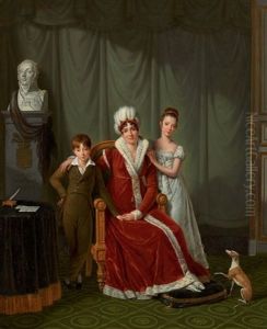Portrait Of General Baudet's Wife And Her Two Children, With A Bust Of The General Behind by Jean Jacques Lagrenee the Younger
