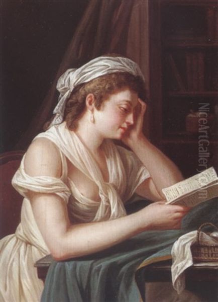 Interior With A Young Woman Reading At Her Desk - view 1