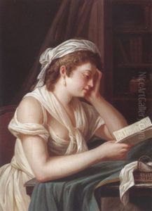 Interior With A Young Woman Reading At Her Desk
