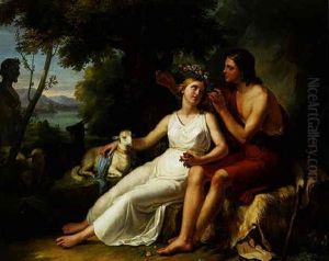 An Arcadian Landscape With A Shepherd Crowning A Young Woman With A Wreath Of Flowers (daphnis And Chloe?) by Jean Jacques Lagrenee the Younger
