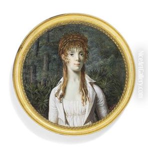 Marquise De Templehof, In A Wooded Landscape, In Decollete White Dress With White Surcoat, Trees And Shrubs In The Background Marquise De Templehof, In A Wooded Landscape, In Decollete White Dress With White Surcoat, Trees And Shrubs In The Background