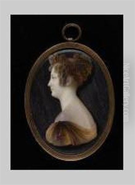 Portrait Of A Lady (empress Alexandra Feodorovna?) Wearing Dress Pinned With Beads, Her Hair Upswept In A Bun Dressed With Flowers - view 1