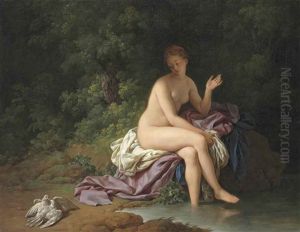 A Lady Bathing By A River, With Two Turtledoves by Louis Jean Francois Lagrenee