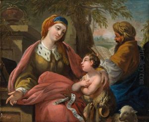 Umkreisdie Hl. Elisabeth Mit Dem Johannesknaben (ecce Agnus Dei) Und Dem Lesenden Hl. Zacharias In Landschaft by Louis Jean Francois Lagrenee