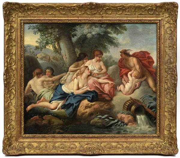Scenes Mythologiques, Dont Mercure Confiant Le Bebe Bacchus Aux Nymphes De Nysa (pair) - view 1
