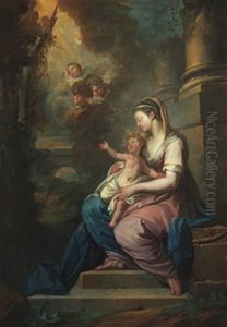 Madonnan Med Barnet Och Anglar by Louis Jean Francois Lagrenee