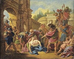 Horace, Charge Des Depouilles Des Curiaces, Tuant Sa Sour Qui Lui Reproche La Mort De Son Amant by Louis Jean Francois Lagrenee