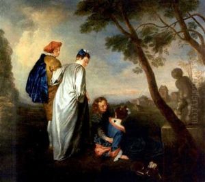 Couples In Elegant Dress With Dog On Hillside