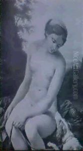 Diane Sortant Du Bain, Avec Son Chien, Devant Un Paysage