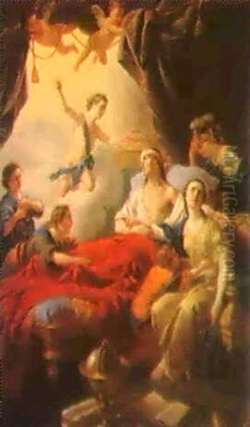 Monseigneur Le Dauphin Mourant;entoure De Sa Famille Et Monseigneur Le Duc De Bourgogne Lui Presentant... - view 1