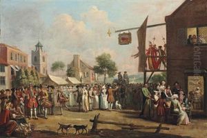 Laguerre_john A Fair, With A Crowd Gathered In A Square By The Red Lion Inn, With Actors On A Balcony, And A Recruiting Officer And Drummer Beside A Stall by John (Jack) Laguerre