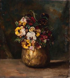Still Life With Violets In Brass Pot