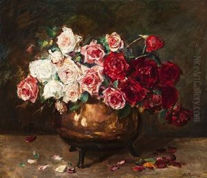 Bouquet Of Roses In A Brass Pot