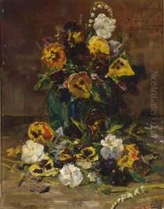 A Flower Still Life With Violets In A Gingerpot