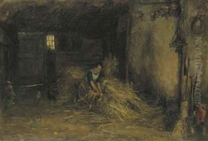 Gathering Hay In The Barn by Baruch Lopes de Leao Laguna