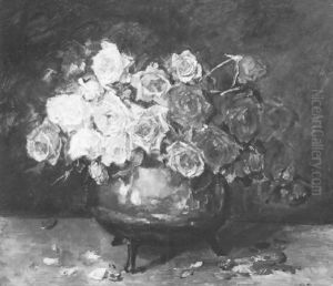 Bloemstilleven Met Koperen Pot En Rozen Bloemstilleven Met Koperen Pot En Rozen