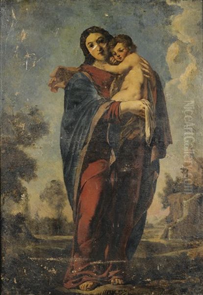 Vierge A L'enfant Sur Fond De Paysage - view 1