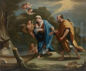 Die Heilige Familie Auf Der Flucht Nach Agypten by Laurent de (LaHyre) LaHire