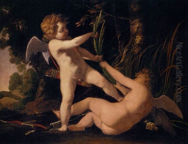 Two Winged Putti Desporting In A Landscape - view 1