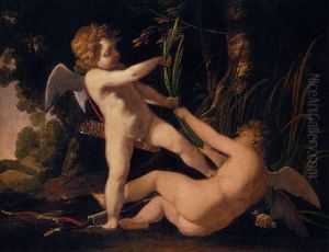Two Winged Putti Desporting In A Landscape