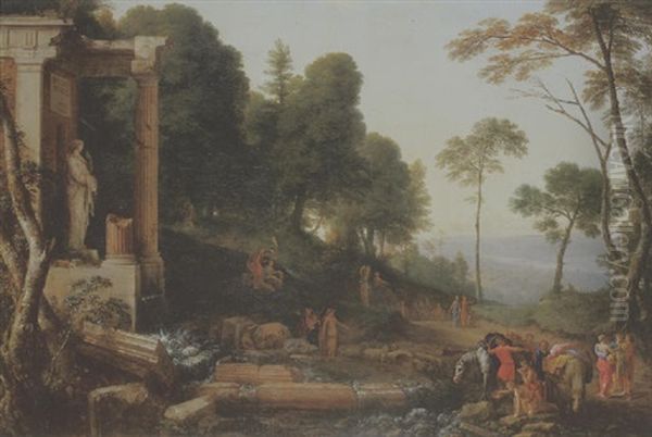 Paysage Aux Bergers Abreuvant Leurs Troupeaux - view 1