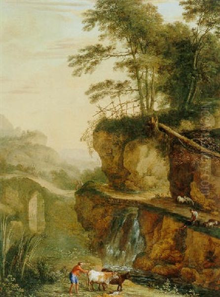Landscape With A Waterfall, A Herdsman With Cows, Sheep And A Goat - view 1