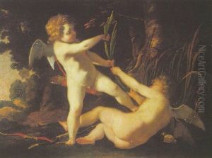 The Struggle Between Eros And Anteros, Sacred And Profane Love by Laurent de (LaHyre) LaHire