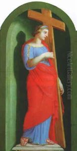 A Female Matyr Saint Holding A Cross And A Palm, Standing In A Niche
