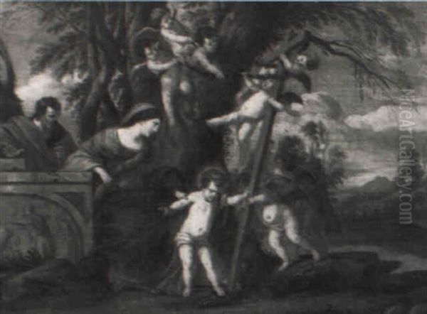 Die Heilige Familie Mit Engeln In Einer Landschaft - view 1