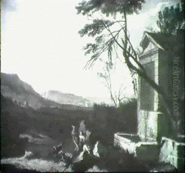 Personnages Devant Une Fontaine - view 1