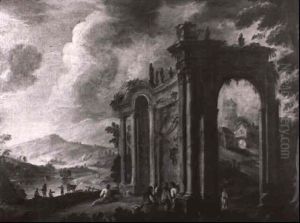Capriccios With Roman Ruins And Figures by Laurent de (LaHyre) LaHire