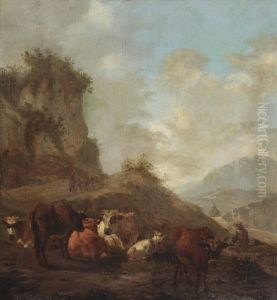 A Mountainous Landscape With Herdsmen And Their Cattle by Abraham Jansz Begeyn