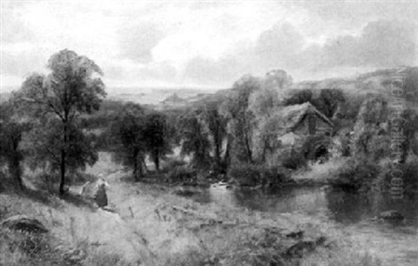 Flus Mit Wassermuhle In Hugeliger Landschaft - view 1
