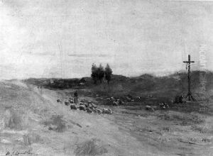 A Wayside Crucifixion With A Shepherd And His Flock