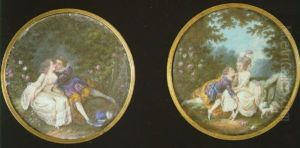 A Gentleman And Lady, She In White Dress, He In Purple Van Dyck Suit