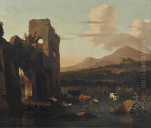 An Italianate Landscape With Cattle Fording A Stream By Aruin