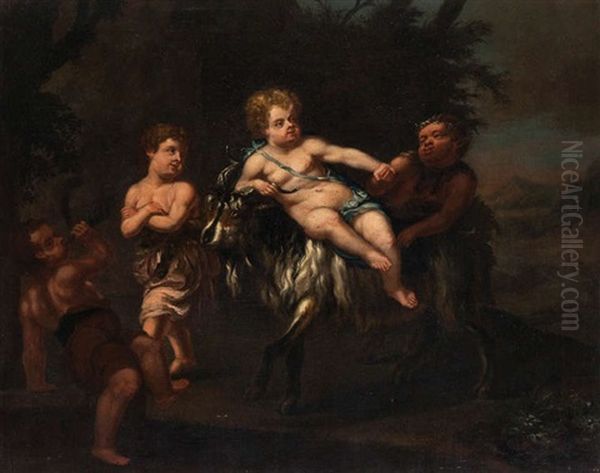 Paysage Mediterraneen Anime De Deux Putti, D'un Satyre Et Bouc, Et D'un Putto Avec Bulot - view 1