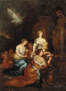 Nymphs And Satyrs Paying Tribute To A Statue Of Venus