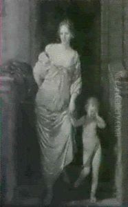 A Mother And Weeping Child Descending Steps
