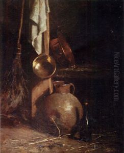 Cuivres, Balai Et Bouteilles De Vin