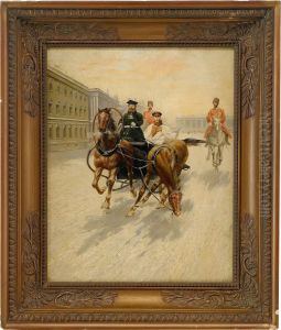 Officer In Sleigh by Aleksandr Karlovich Beggrov
