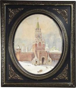 Aleksandr Karlovich . Kremlin Wall With Spasskij Tower by Aleksandr Karlovich Beggrov