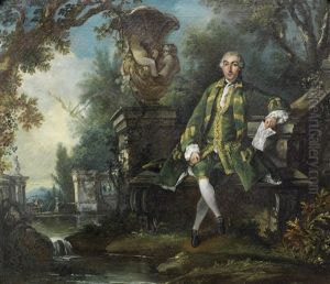 Portrait Of A Musician, Full-length, Seated Before A Park Landscape