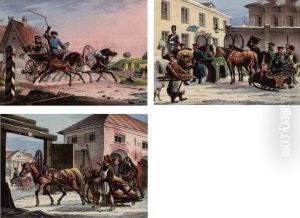 Seven Etchings Depicting Russian Genre Scenes by Aleksandr Karlovich Beggrov