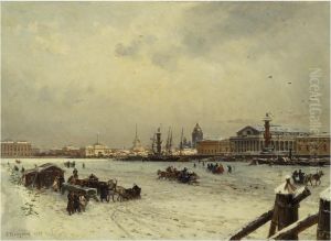 View Of St. Petersburg In Winter, With The Cuppola Of St. Isaac's Cathedral In The Distance by Aleksandr Karlovich Beggrov