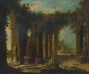 Elegant Figures In An Ornamental Water Garden by Jacques de Lajoue