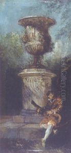 A Guitar Player Before A Classical Urn On A Pedestal by Jacques de Lajoue