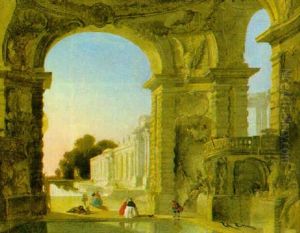 Slottsexterior Med Flanerare by Jacques de Lajoue